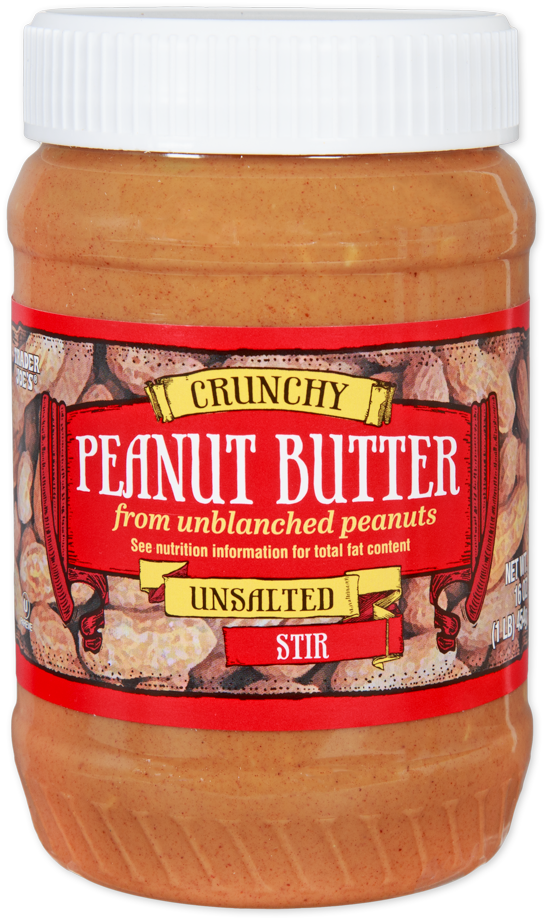 Trader Joe's crunchy unsalted peanut butter jar