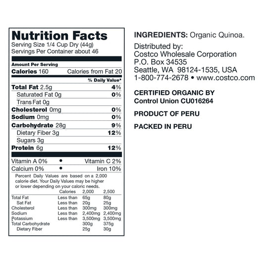 Resealable bag of Kirkland Signature quinoa
