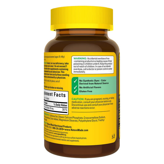 Nature Made iron supplement tablets front label