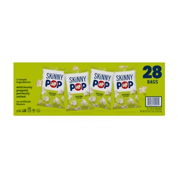 Close-up of Skinny Pop popcorn snack box