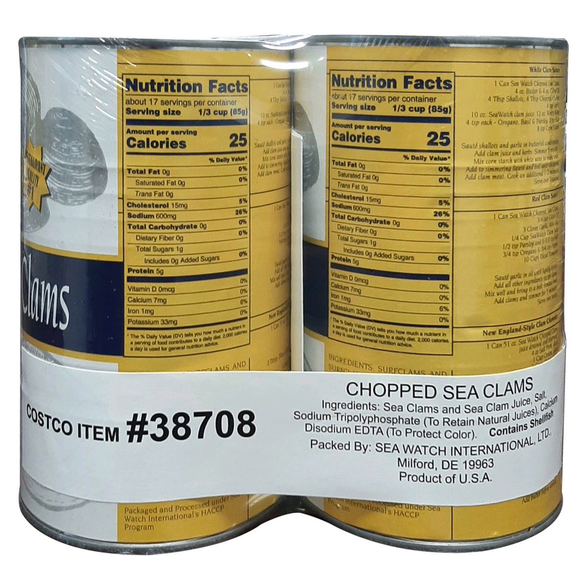 SeaWatch ready-to-use chopped sea clams canned seafood