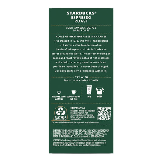 Dark roast Starbucks espresso capsules for Nespresso Original Line