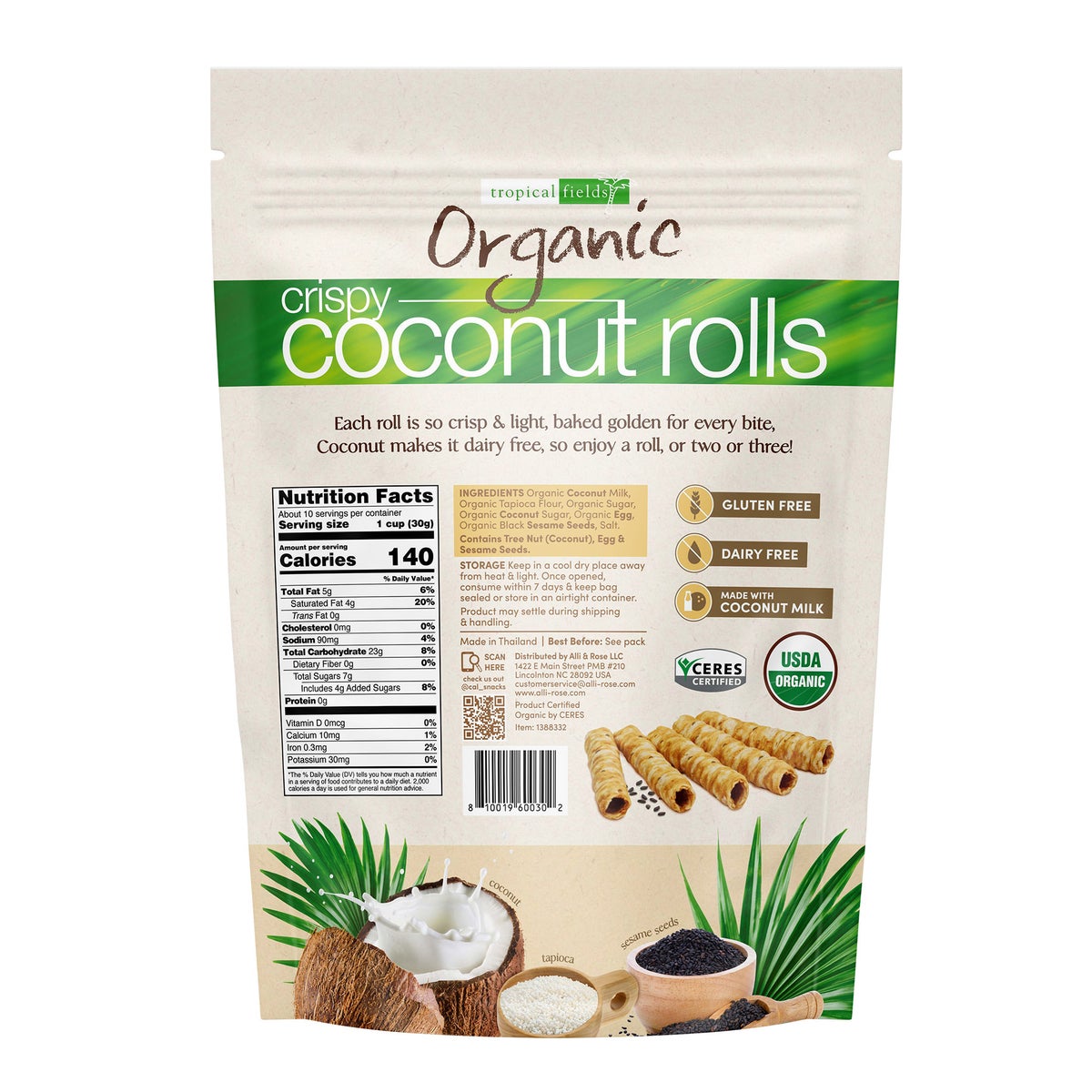Organic coconut rolls with roasted black sesame seeds
