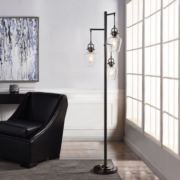 Basia 3-light floor lamp with LED Edison bulbs and brass accents