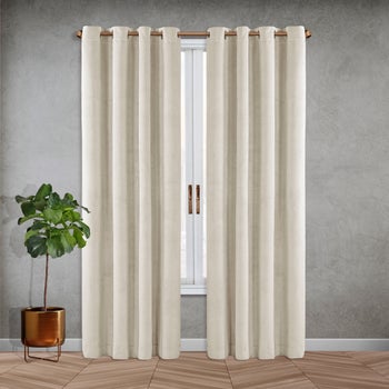 Cream total blackout velvet window curtain 2-pack