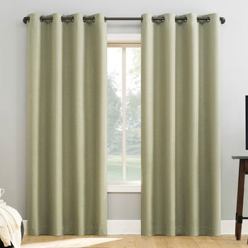 Sun Zero beige fleece insulated blackout window curtains