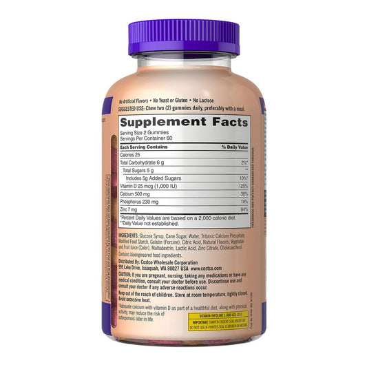 Two bottles of Kirkland Signature calcium gummies