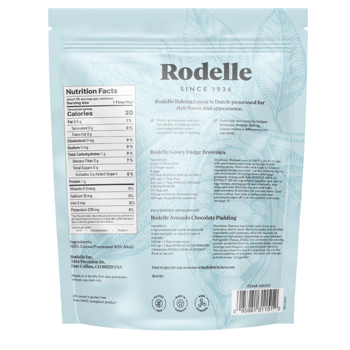 Rodelle kosher baking cocoa powder package