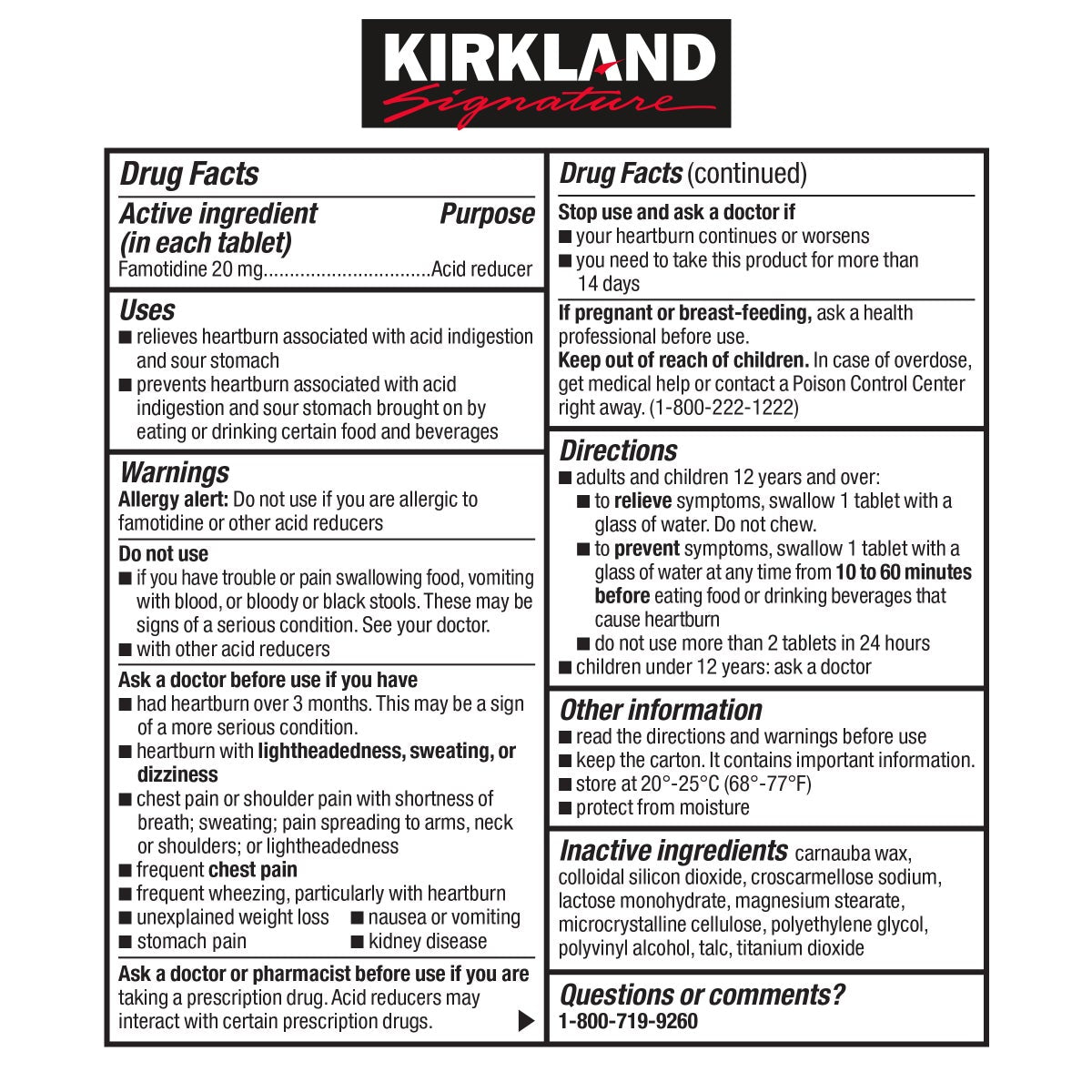 Kirkland Signature heartburn relief tablets 250 count