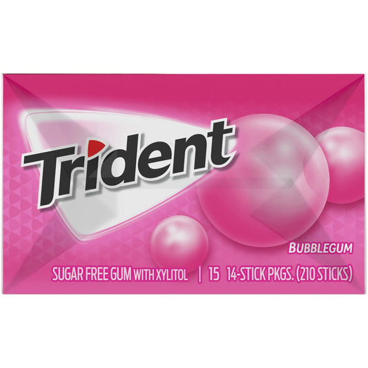 Trident bubblegum flavored sugar free gum pack