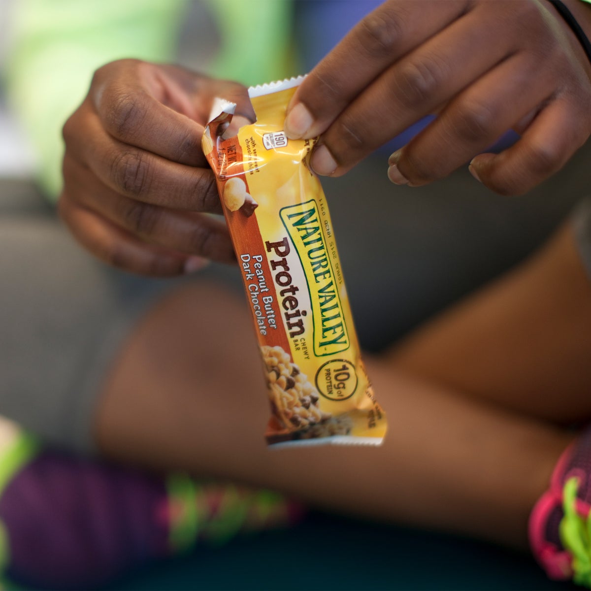 Nature Valley peanut butter dark chocolate bar close-up