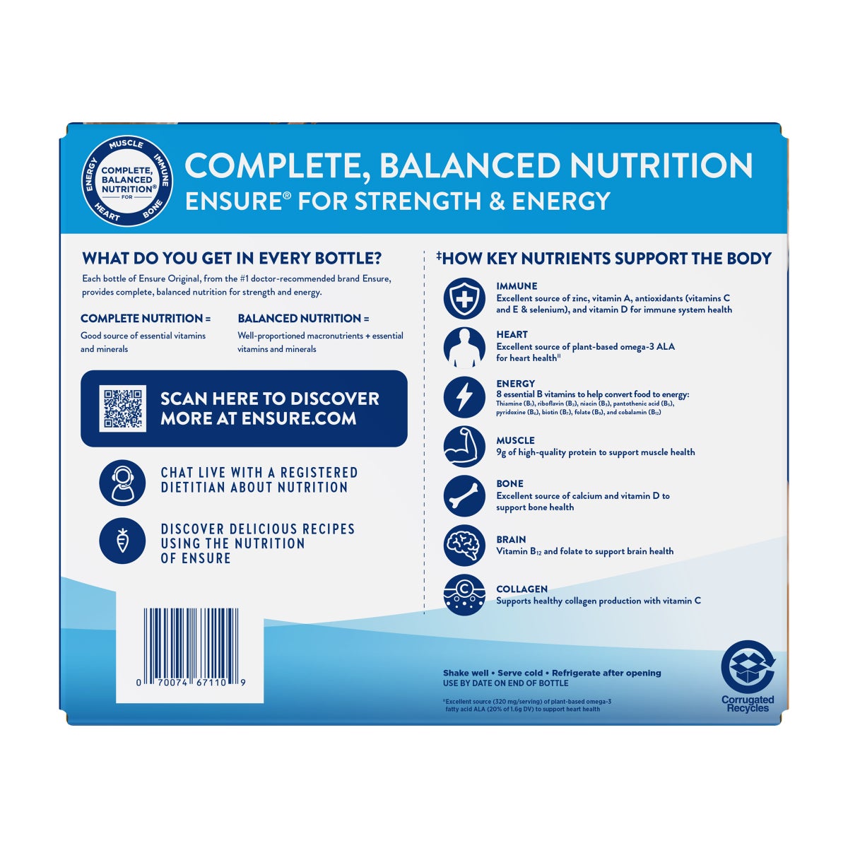 Ensure Original shake packaging with nutrition details