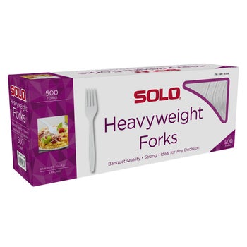 Solo heavyweight white plastic forks 500 count box