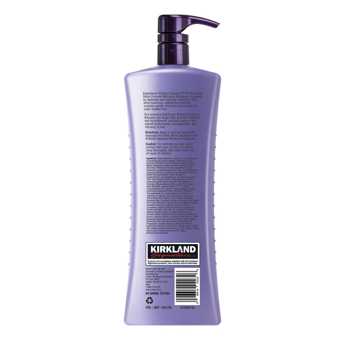 Kirkland Signature vegan moisturizing shampoo front view