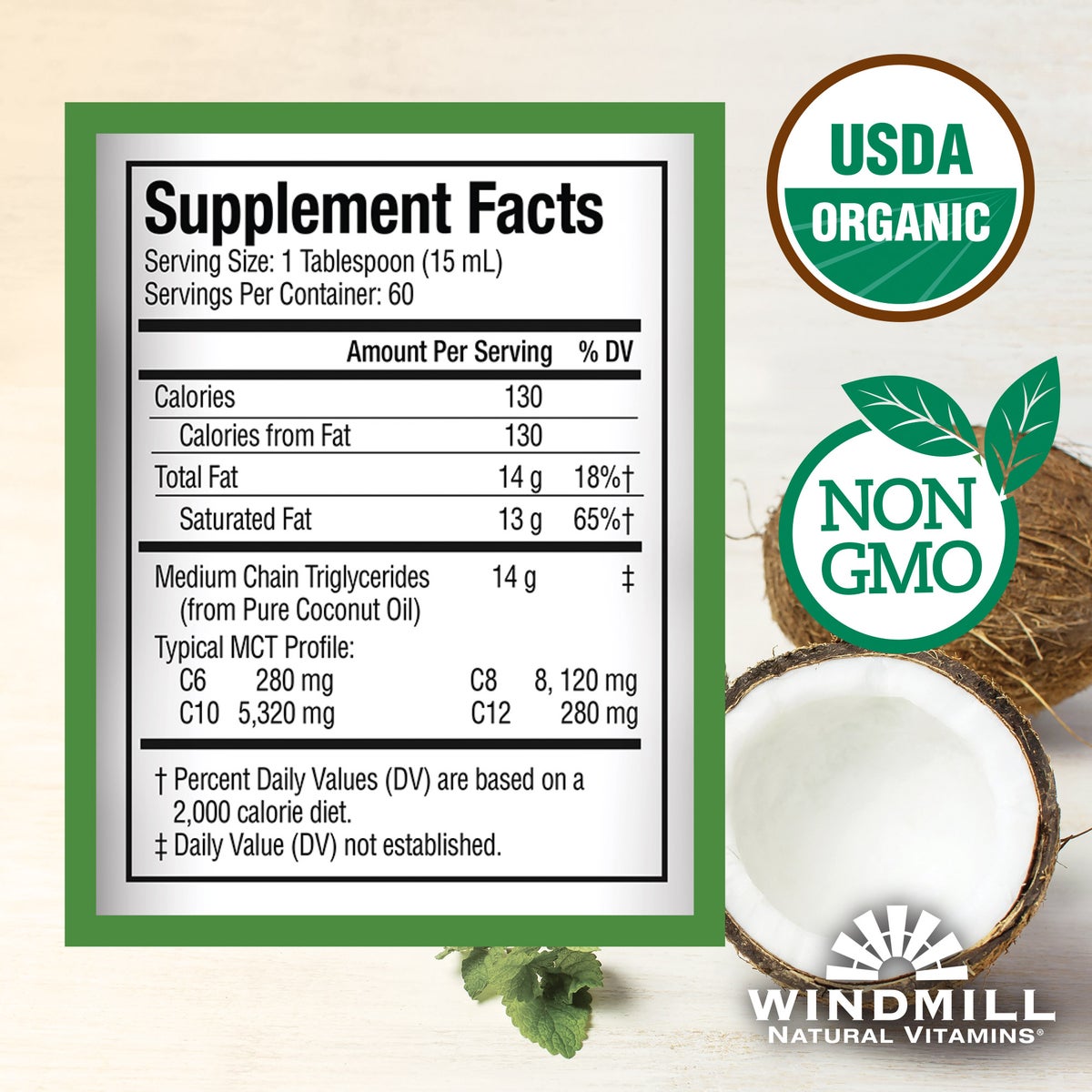 Pure coconut oil MCT oil supplement bottle