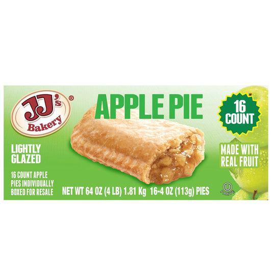 Individually packaged JJ's apple pies with real fruit filling