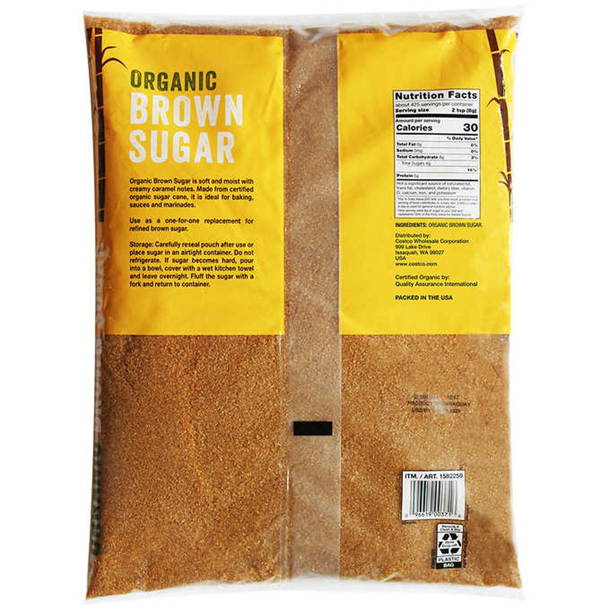 Large USDA organic brown sugar bag for pantry use