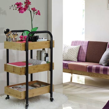 Oceanstar 3-tier rolling storage cart with bamboo trays