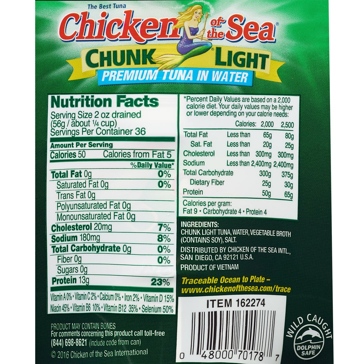 Chicken of the Sea premium tuna cans in water