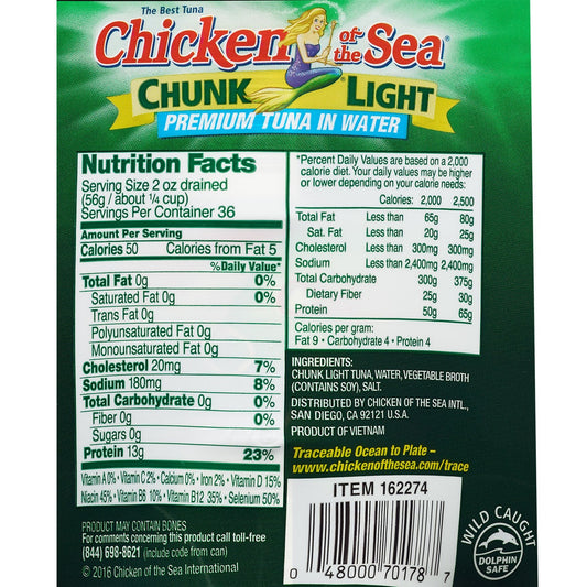 Chicken of the Sea premium tuna cans in water