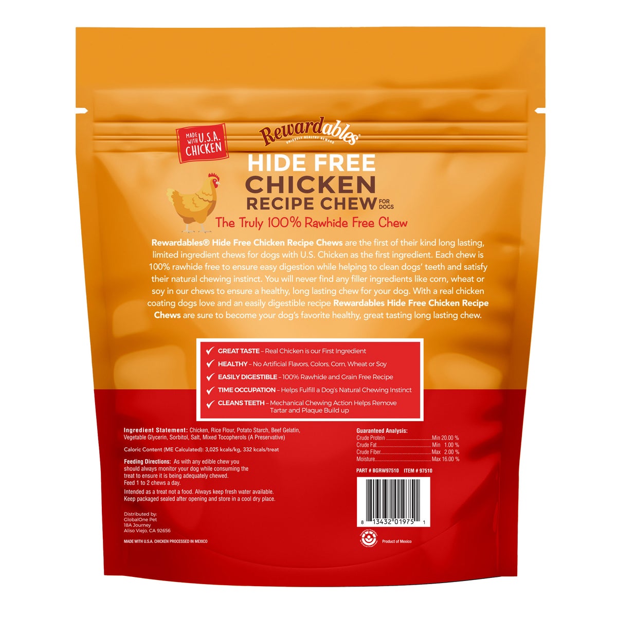 Chicken dog chews 10-count pack by Rewardables