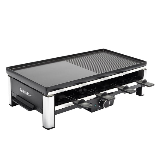 Reversible grill and griddle plate with pancake wells