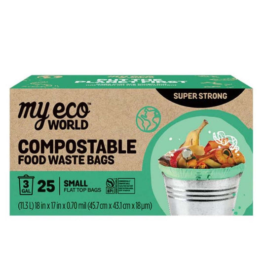 Green 3-gallon compostable trash bags by MyEcoWorld