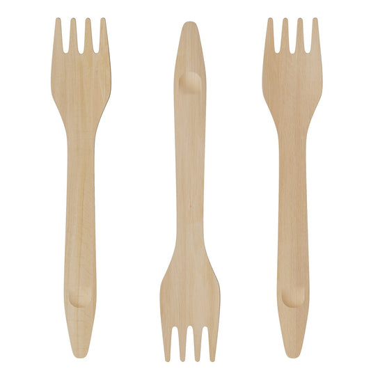 Birch wood disposable forks in bulk pack