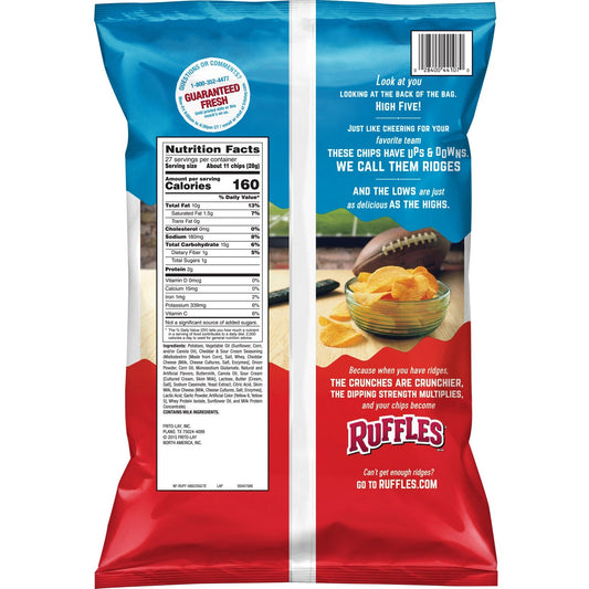 Ruffles ridged potato chips with cheddar and sour cream flavor