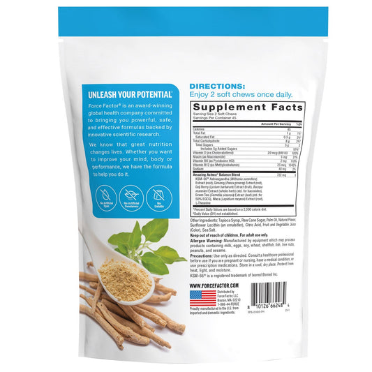 Force Factor Amazing Ashwa supplement chews front label
