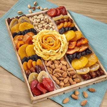 Vacaville Fruit Company dried fruit and nut wood gift tray