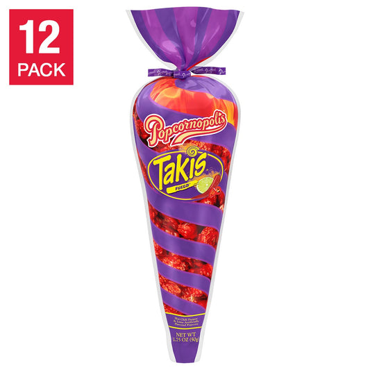 Individually wrapped spicy popcorn cones with chili lime flavor
