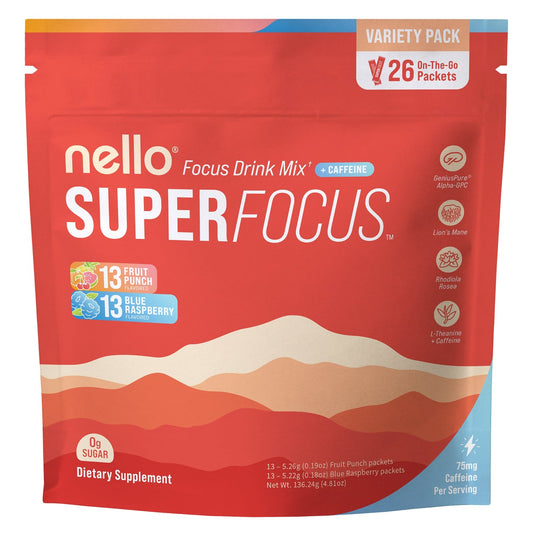 Nello Superfocus Fruit Punch and Blue Raspberry packets