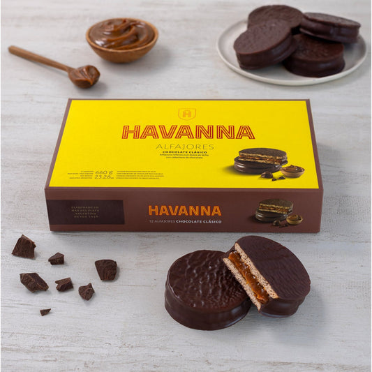Chocolate alfajores with dulce de leche filling
