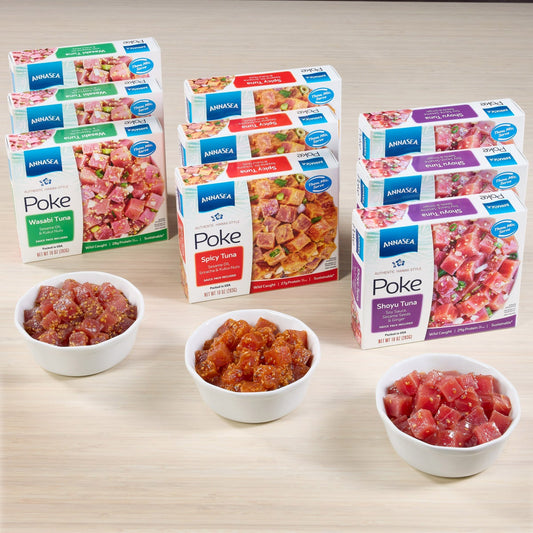 Frozen tuna poke kit with wasabi flavor