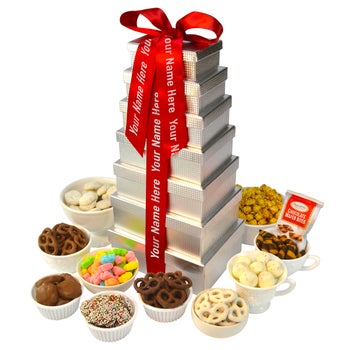Hebert Candies custom holiday 7-tier gift tower