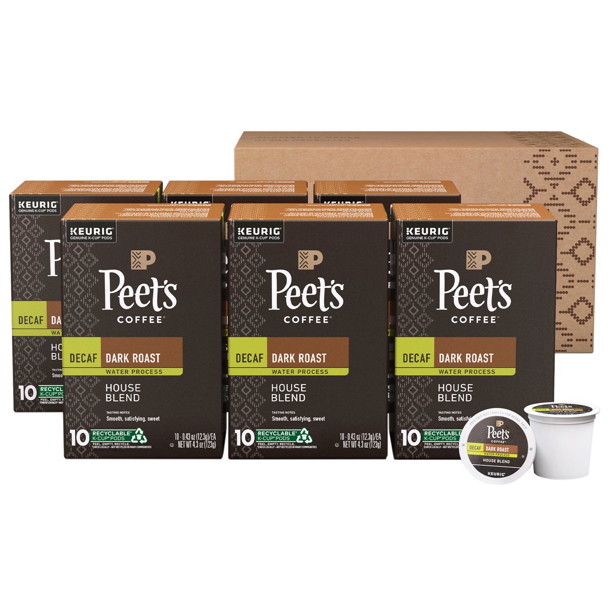 Peet's Coffee decaf dark roast K-Cup pods for Keurig brewers