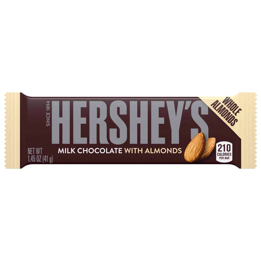 Individually wrapped Hershey's almond chocolate bars