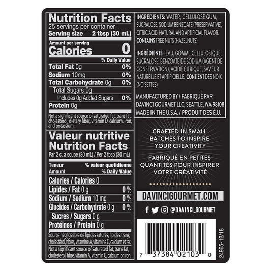 DaVinci sugar free hazelnut syrup for coffee and desserts