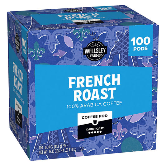 Bold dark roast coffee pods by Wellsley Farms