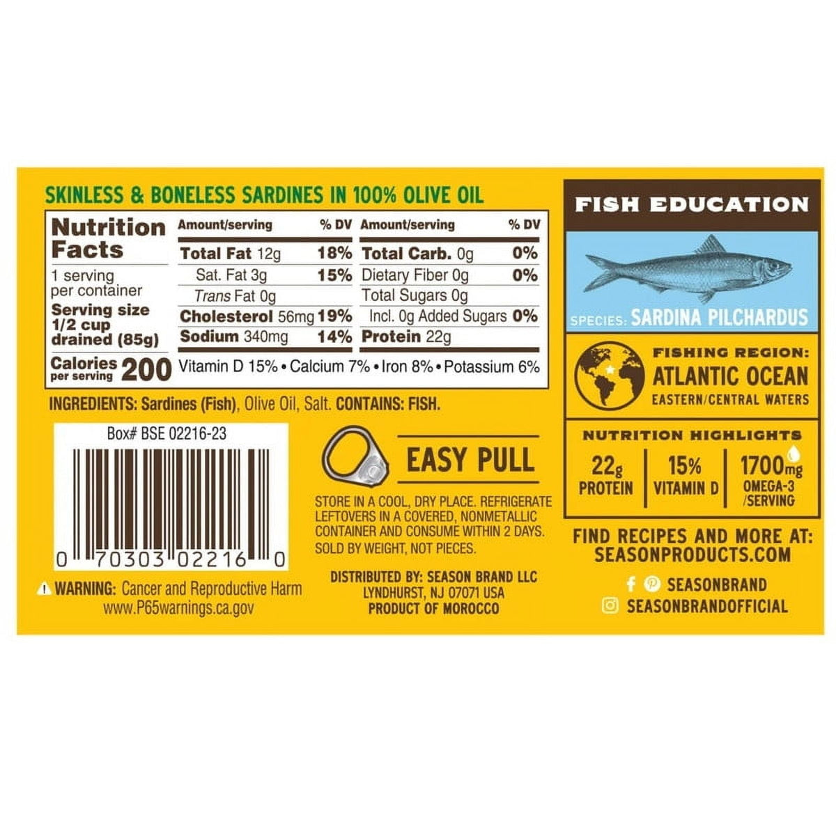 Kosher non-GMO sardines in 100% olive oil