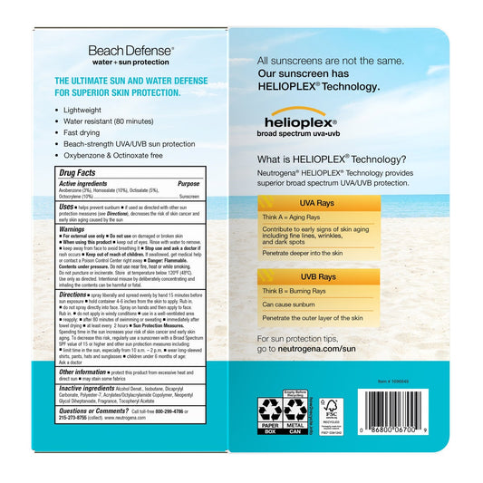 Lightweight fast-drying Neutrogena sunscreen spray bottles
