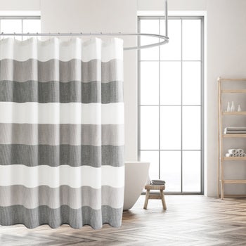 Whitley Willows white waffle shower curtain set with liner and hooks