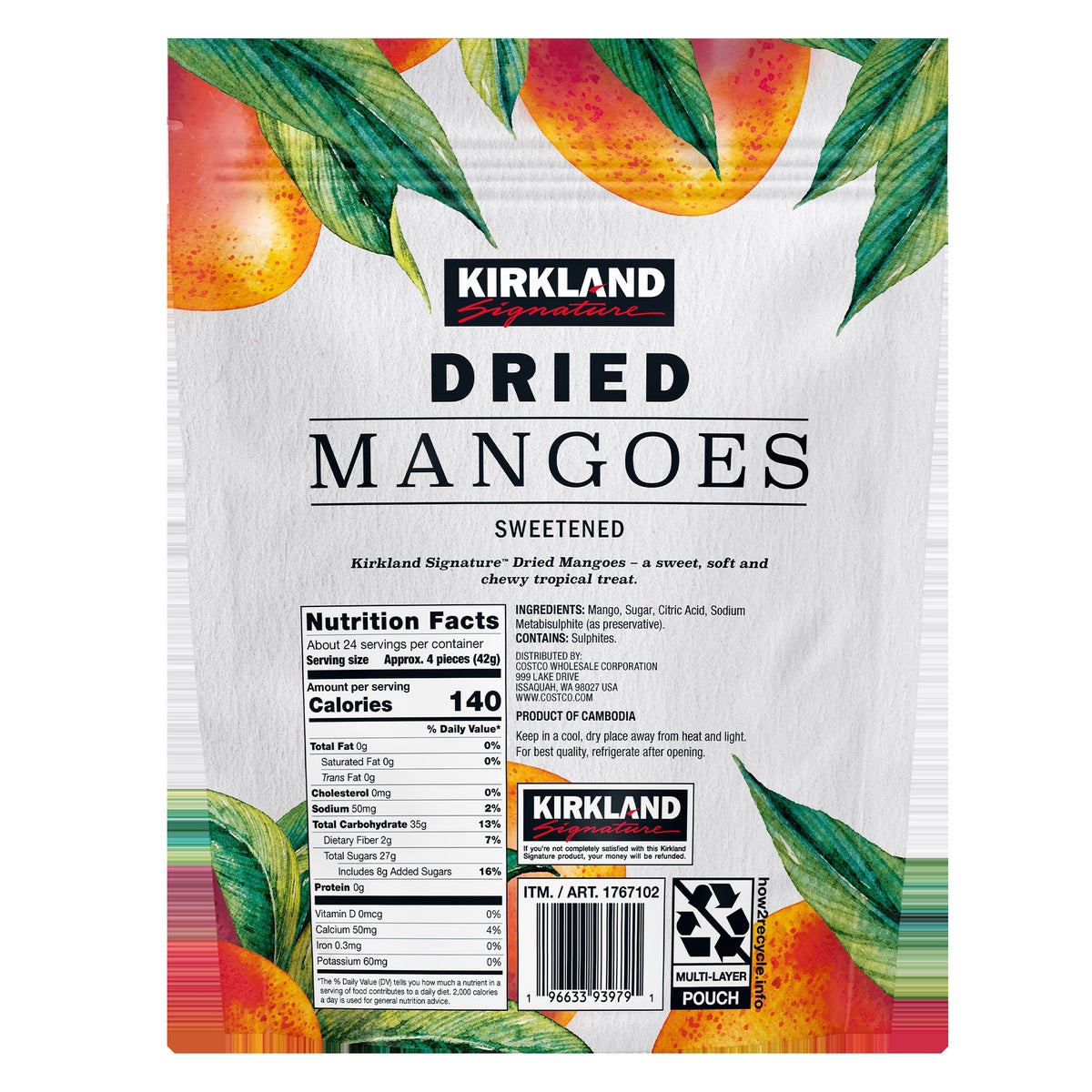 Kirkland Signature dried mangoes sweet snack packaging