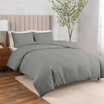 WelHome dark gray cotton linen King duvet cover set