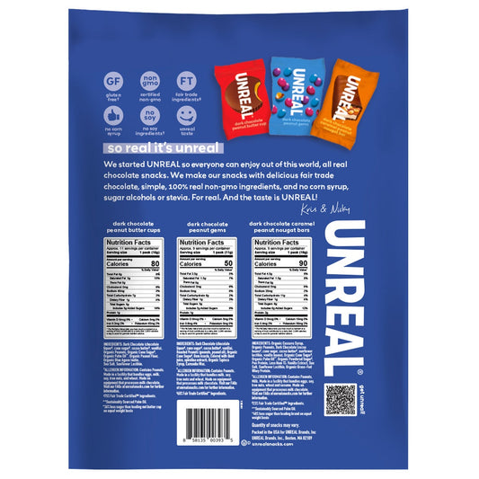 Individually wrapped Unreal dark chocolate pieces