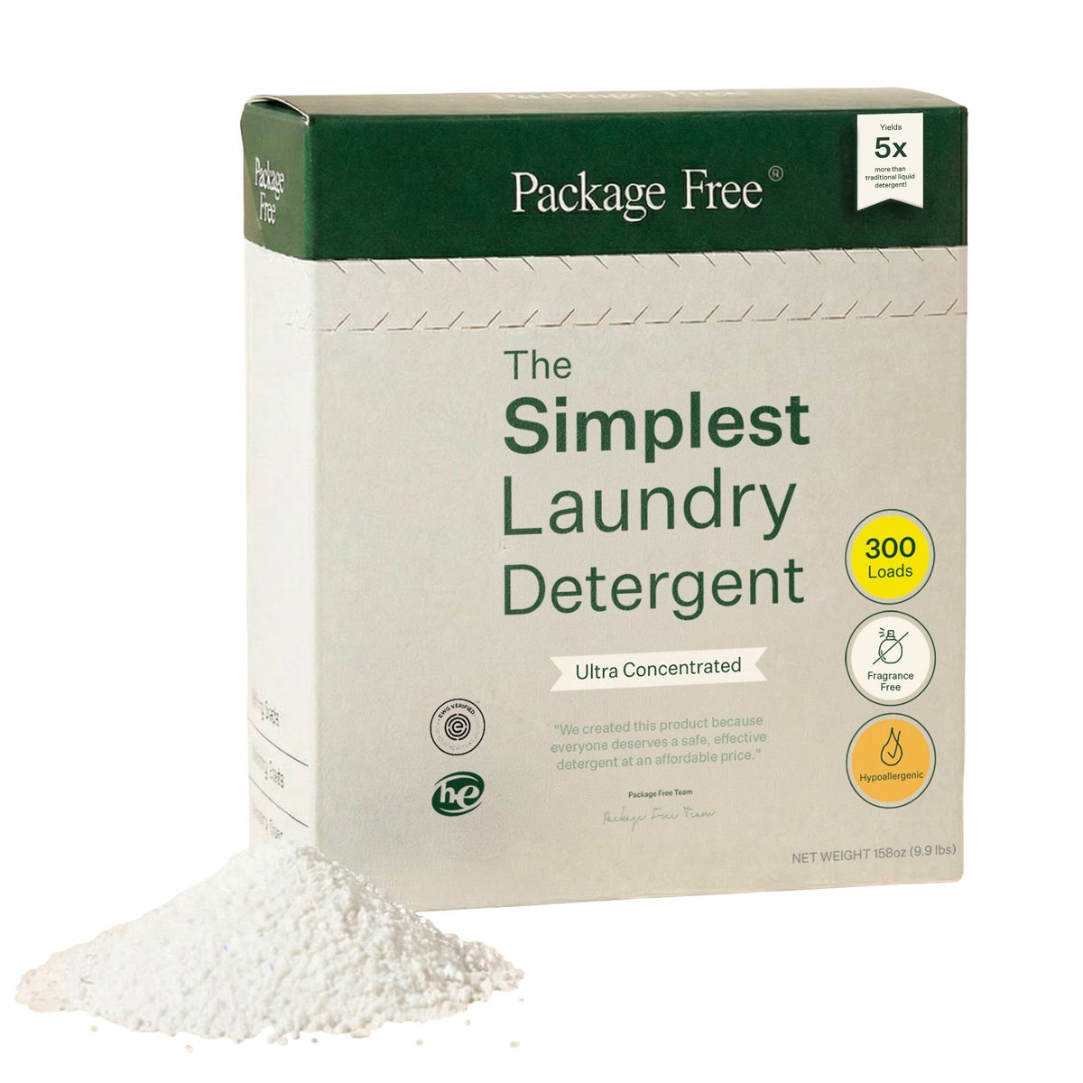 Simple ingredient powder detergent for everyday laundry