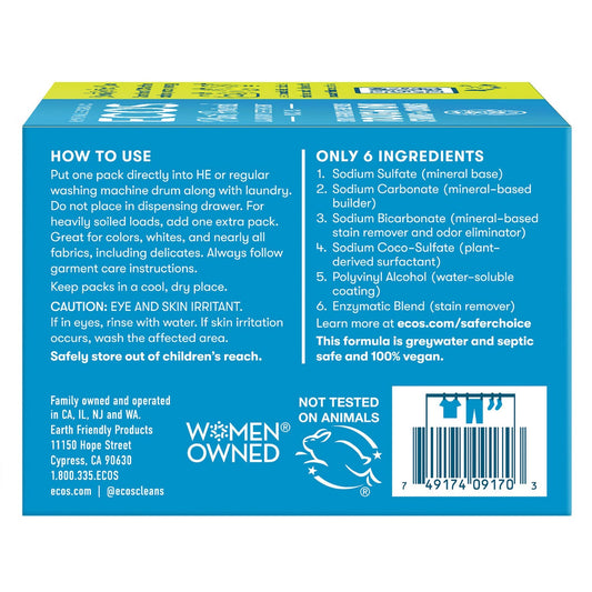 ECOS plant-powered detergent packs for laundry