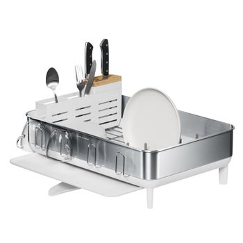 simplehuman steel frame dishrack with bamboo knife block