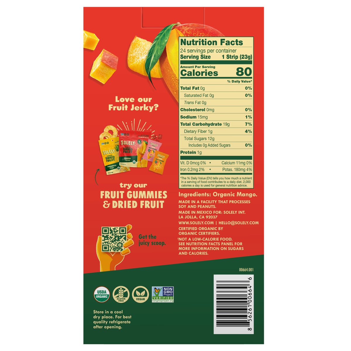 Vegan kosher mango fruit jerky by Solely